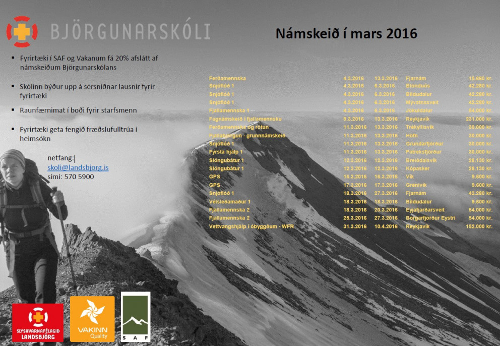 Námskeið björgunarskólans í mars