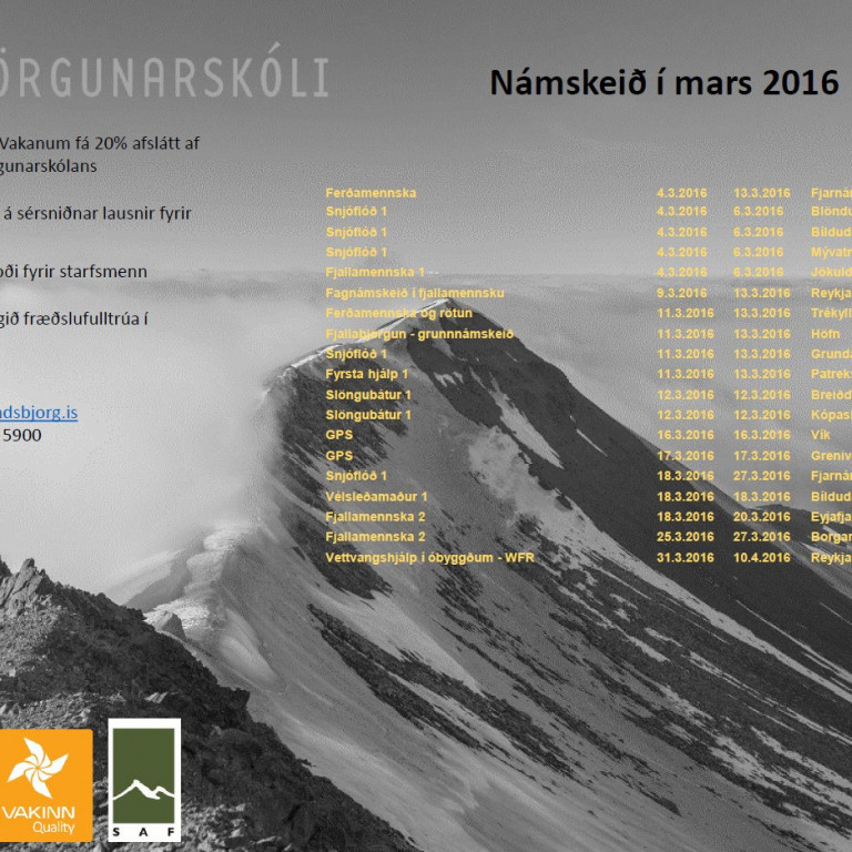 Námskeið björgunarskólans í mars